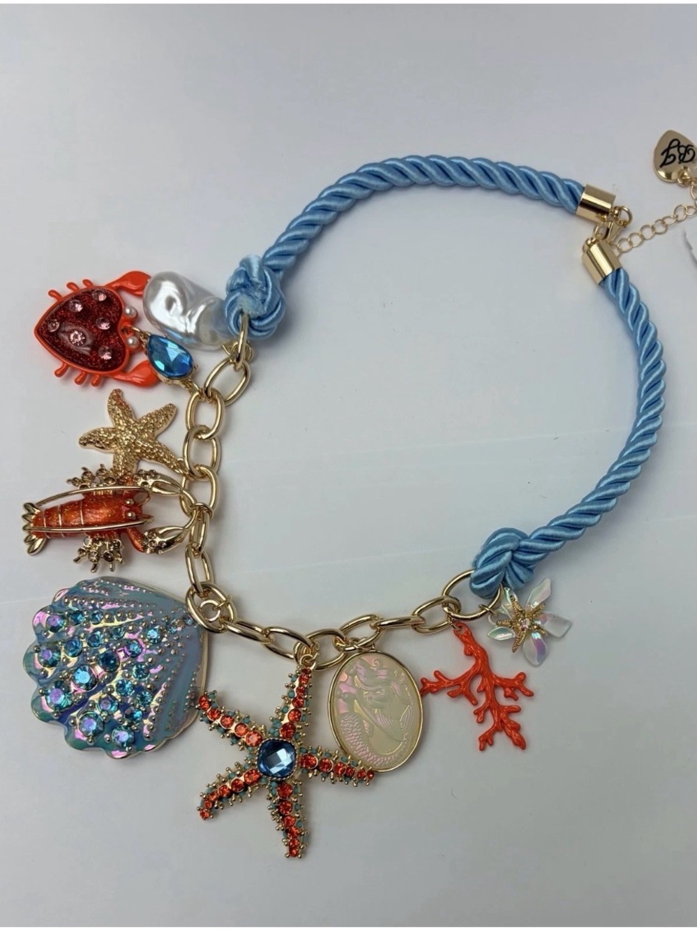 Betsy Johnson Turquoise Rope Sea Charm Statement Necklace